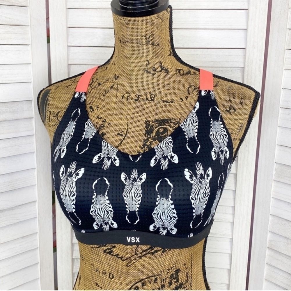 Victoria's Secret Sport Zebra Heads Sports Bra Black White 34D
